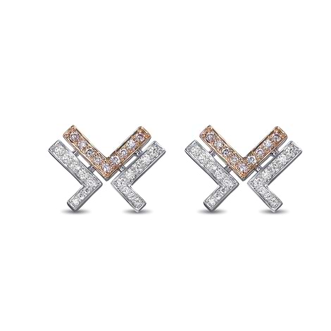 Fancy Pink and White Diamond Leibish Logo Pave Earrings, SKU 32214R (0.24Ct TW)